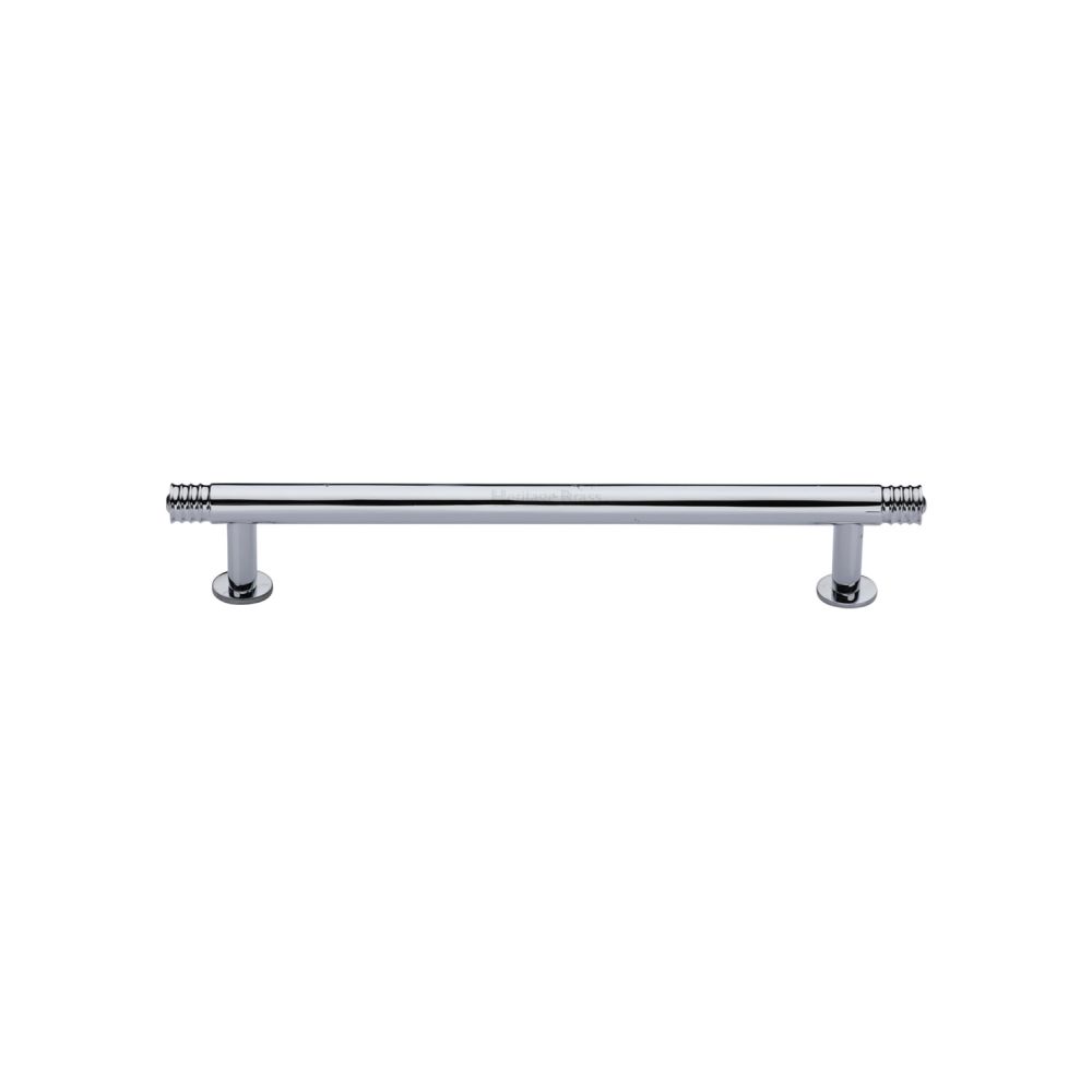 High quality image of Heritage Brass - Cabinet Pull Contour Design with 16mm Rose 128mm CTC Polished Chrom | Sku. v4447-128-pc | Trade Door Handles, Kendal.