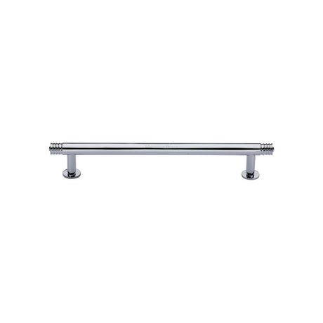 High quality image of Heritage Brass - Cabinet Pull Contour Design with 16mm Rose 128mm CTC Polished Chrom | Sku. v4447-128-pc | Trade Door Handles, Kendal.