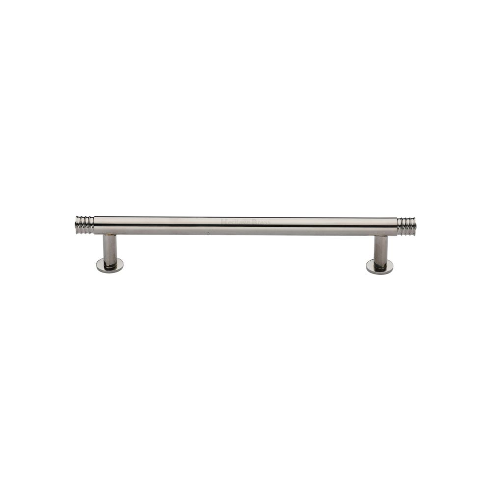 High quality image of Heritage Brass - Cabinet Pull Contour Design with 16mm Rose 128mm CTC Polished Nicke | Sku. v4447-128-pnf | Trade Door Handles, Kendal.