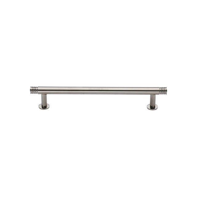 High quality image of Heritage Brass - Cabinet Pull Contour Design with 16mm Rose 128mm CTC Polished Nicke | Sku. v4447-128-pnf | Trade Door Handles, Kendal.