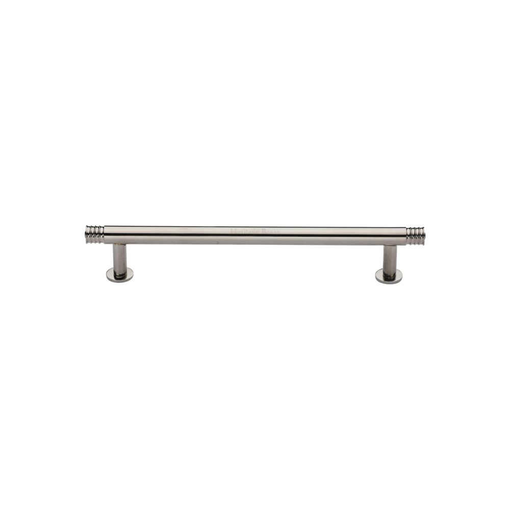 High quality image of Heritage Brass - Cabinet Pull Contour Design with 16mm Rose 96mm CTC Polished Nickel | Sku. v4447-96-pnf | Trade Door Handles, Kendal.
