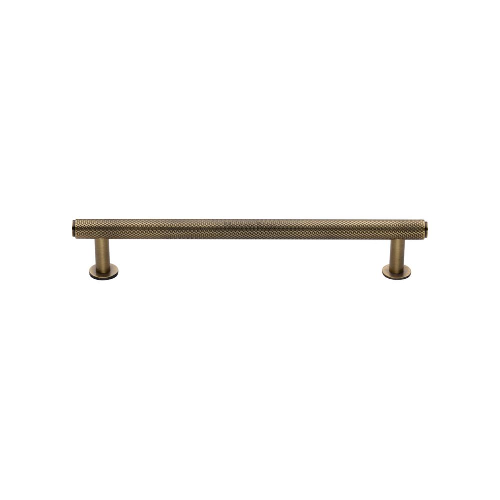High quality image of Heritage Brass - Cabinet Pull Knurled Design with Rose 128mm CTC Antique Brass Fini | Sku. v4459-128-at | Trade Door Handles, Kendal.