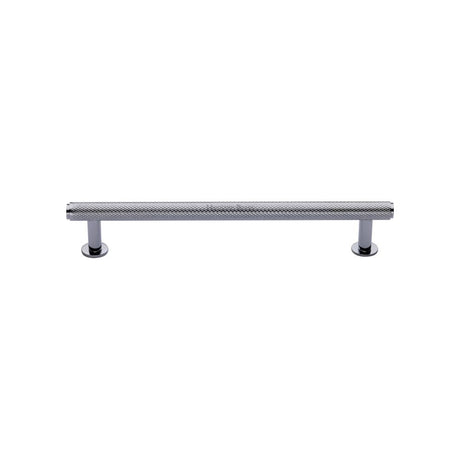 High quality image of Heritage Brass - Cabinet Pull Knurled Design with Rose 128mm CTC Polished Chrome Fin | Sku. v4459-128-pc | Trade Door Handles, Kendal.