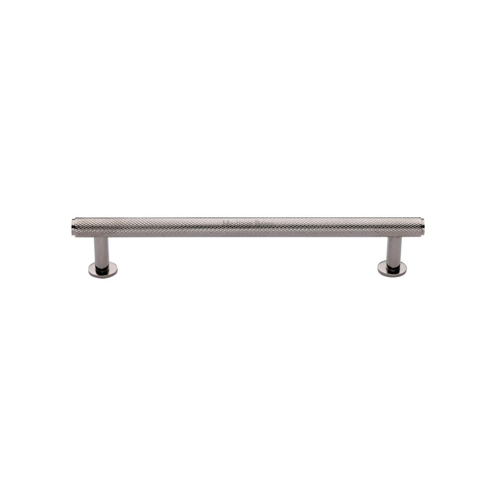 High quality image of Heritage Brass - Cabinet Pull Knurled Design with Rose 128mm CTC Polished Nickel Fin | Sku. v4459-128-pnf | Trade Door Handles, Kendal.