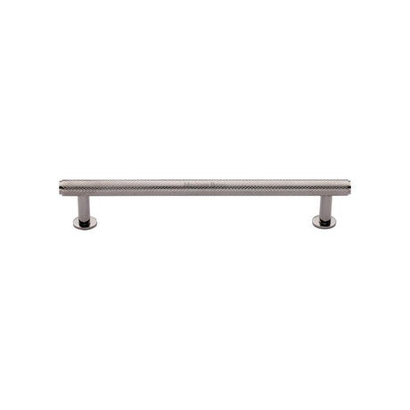 High quality image of Heritage Brass - Cabinet Pull Knurled Design with Rose 128mm CTC Polished Nickel Fin | Sku. v4459-128-pnf | Trade Door Handles, Kendal.