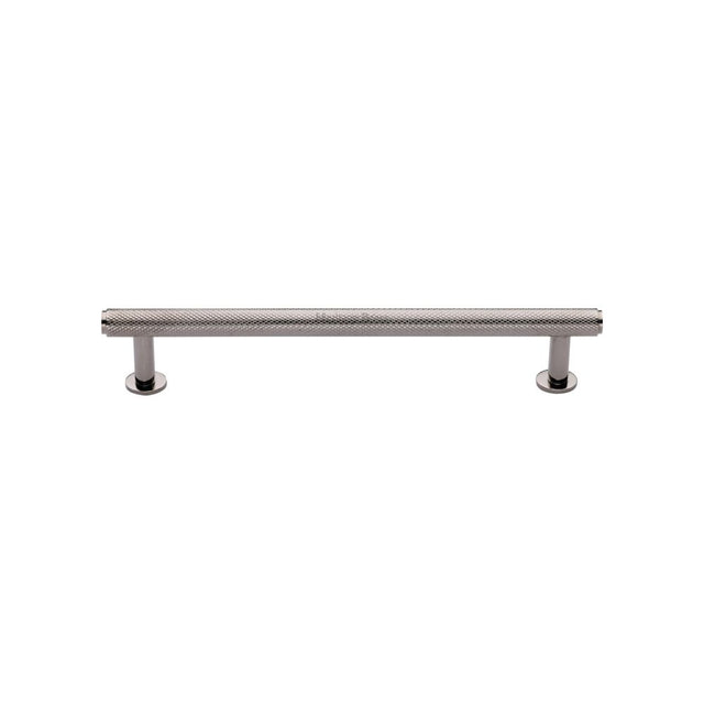 High quality image of Heritage Brass - Cabinet Pull Knurled Design with Rose 128mm CTC Polished Nickel Fin | Sku. v4459-128-pnf | Trade Door Handles, Kendal.