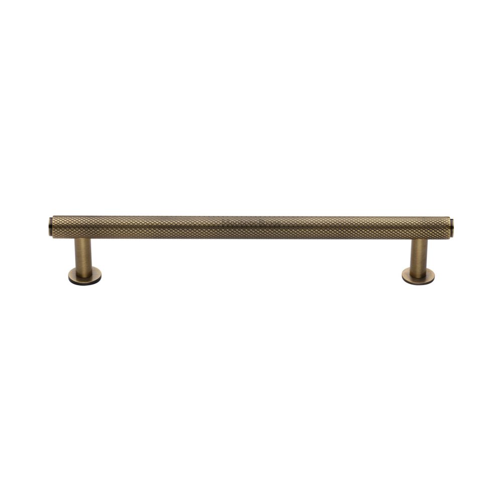 High quality image of Heritage Brass - Cabinet Pull Knurled Design with Rose 160mm CTC Antique Brass Fini | Sku. v4459-160-at | Trade Door Handles, Kendal.