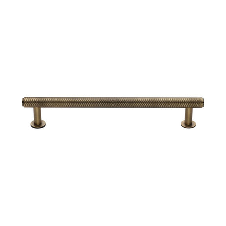 High quality image of Heritage Brass - Cabinet Pull Knurled Design with Rose 160mm CTC Antique Brass Fini | Sku. v4459-160-at | Trade Door Handles, Kendal.
