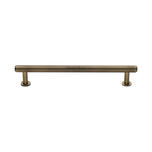 High quality image of Heritage Brass - Cabinet Pull Knurled Design with Rose 160mm CTC Antique Brass Fini | Sku. v4459-160-at | Trade Door Handles, Kendal.