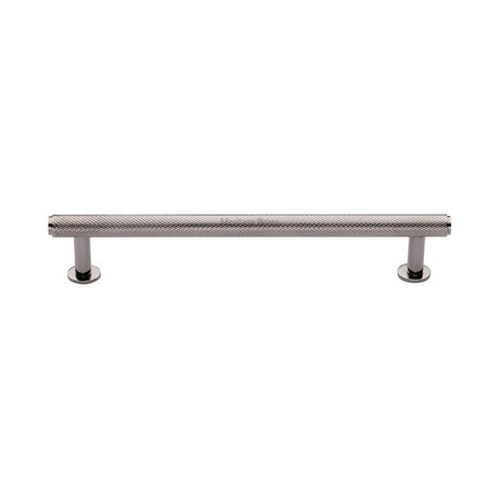 High quality image of Heritage Brass - Cabinet Pull Knurled Design with Rose 160mm CTC Polished Nickel Fin | Sku. v4459-160-pnf | Trade Door Handles, Kendal.