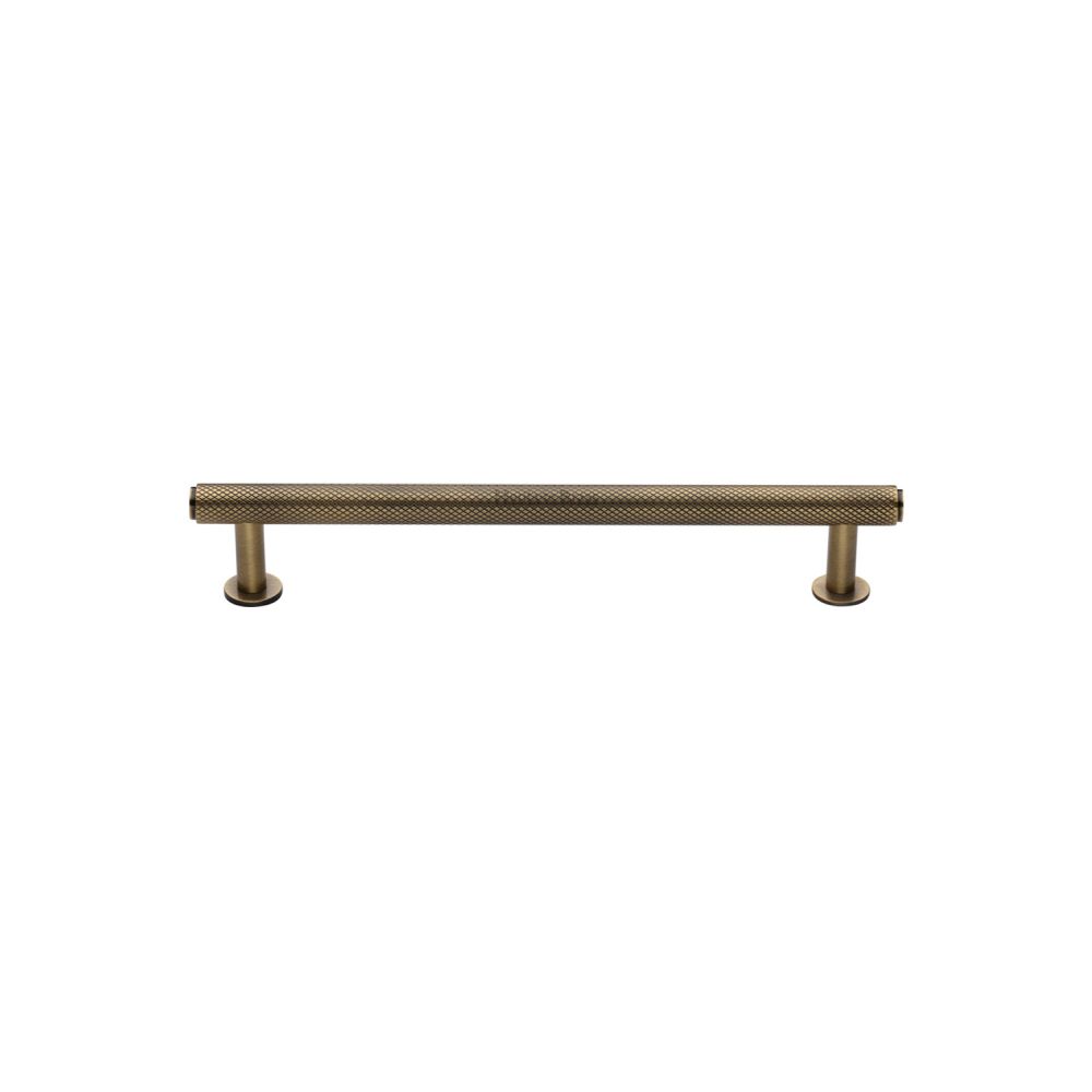High quality image of Heritage Brass - Cabinet Pull Knurled Design with Rose 96mm CTC Antique Brass Finis | Sku. v4459-96-at | Trade Door Handles, Kendal.