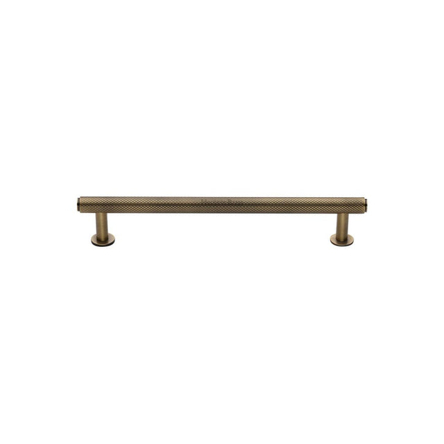 High quality image of Heritage Brass - Cabinet Pull Knurled Design with Rose 96mm CTC Antique Brass Finis | Sku. v4459-96-at | Trade Door Handles, Kendal.