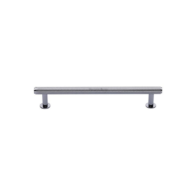 High quality image of Heritage Brass - Cabinet Pull Knurled Design with Rose 96mm CTC Polished Chrome Fini | Sku. v4459-96-pc | Trade Door Handles, Kendal.