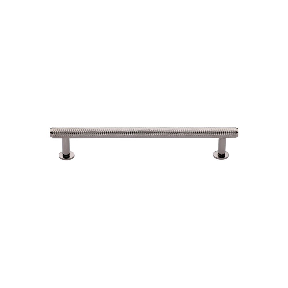 High quality image of Heritage Brass - Cabinet Pull Knurled Design with Rose 96mm CTC Polished Nickel Fini | Sku. v4459-96-pnf | Trade Door Handles, Kendal.