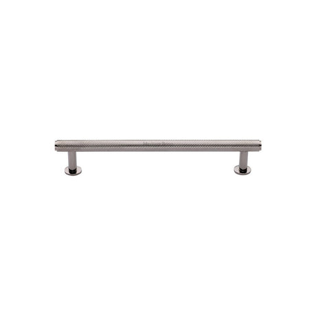 High quality image of Heritage Brass - Cabinet Pull Knurled Design with Rose 96mm CTC Polished Nickel Fini | Sku. v4459-96-pnf | Trade Door Handles, Kendal.