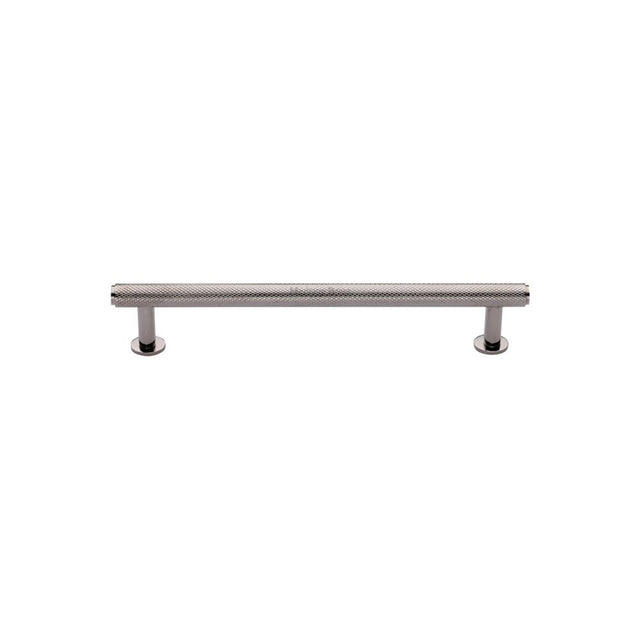 High quality image of Heritage Brass - Cabinet Pull Knurled Design with Rose 96mm CTC Polished Nickel Fini | Sku. v4459-96-pnf | Trade Door Handles, Kendal.