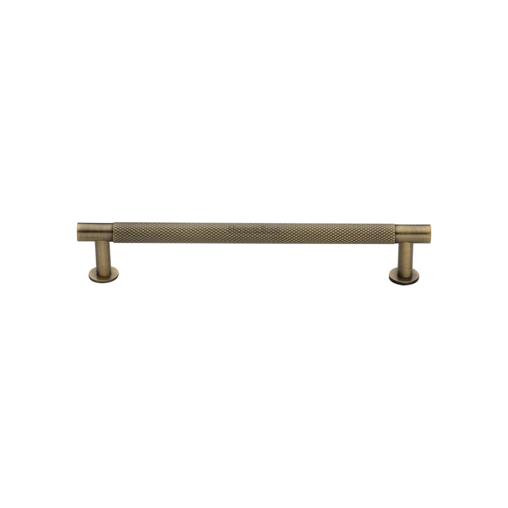 High quality image of Heritage Brass - Cabinet Pull Partial Knurled Design with Rose 128mm CTC Antique Br | Sku. v4462-128-at | Trade Door Handles, Kendal.