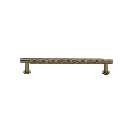 High quality image of Heritage Brass - Cabinet Pull Partial Knurled Design with Rose 128mm CTC Antique Br | Sku. v4462-128-at | Trade Door Handles, Kendal.