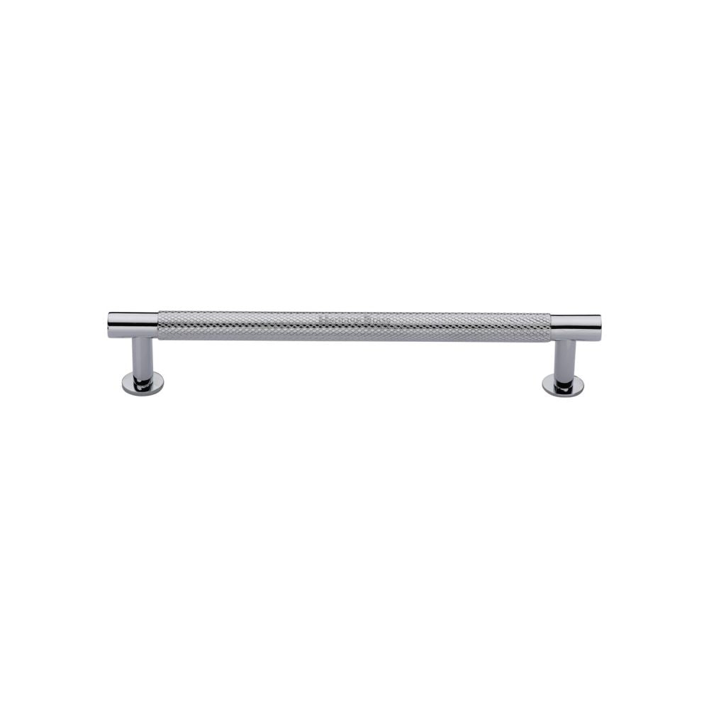 High quality image of Heritage Brass - Cabinet Pull Partial Knurled Design with Rose 128mm CTC Polished Ch | Sku. v4462-128-pc | Trade Door Handles, Kendal.
