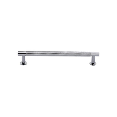 High quality image of Heritage Brass - Cabinet Pull Partial Knurled Design with Rose 128mm CTC Polished Ch | Sku. v4462-128-pc | Trade Door Handles, Kendal.