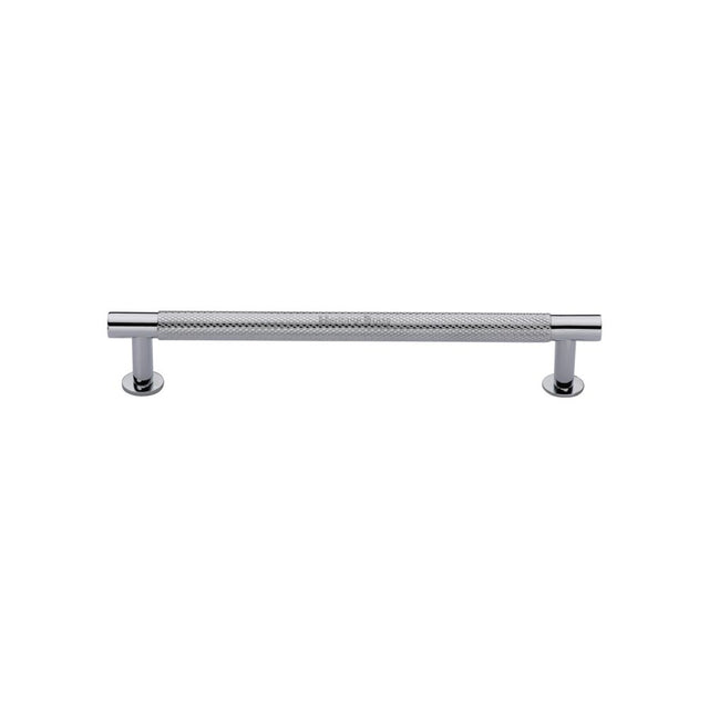 High quality image of Heritage Brass - Cabinet Pull Partial Knurled Design with Rose 128mm CTC Polished Ch | Sku. v4462-128-pc | Trade Door Handles, Kendal.