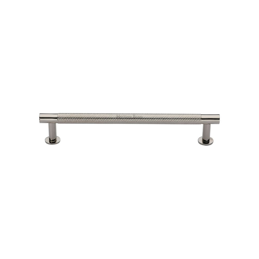 High quality image of Heritage Brass - Cabinet Pull Partial Knurled Design with Rose 128mm CTC Polished Ni | Sku. v4462-128-pnf | Trade Door Handles, Kendal.
