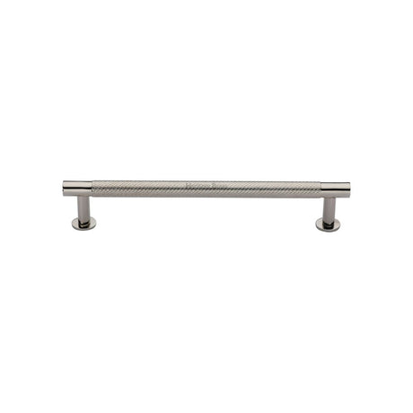 High quality image of Heritage Brass - Cabinet Pull Partial Knurled Design with Rose 128mm CTC Polished Ni | Sku. v4462-128-pnf | Trade Door Handles, Kendal.