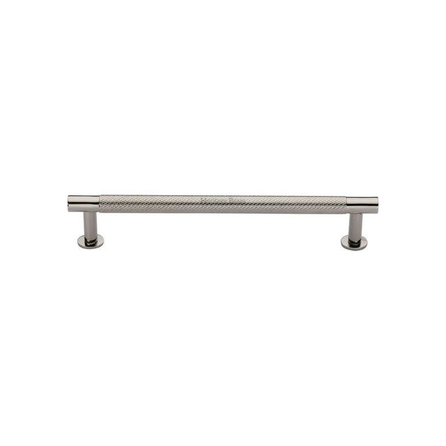 High quality image of Heritage Brass - Cabinet Pull Partial Knurled Design with Rose 128mm CTC Polished Ni | Sku. v4462-128-pnf | Trade Door Handles, Kendal.