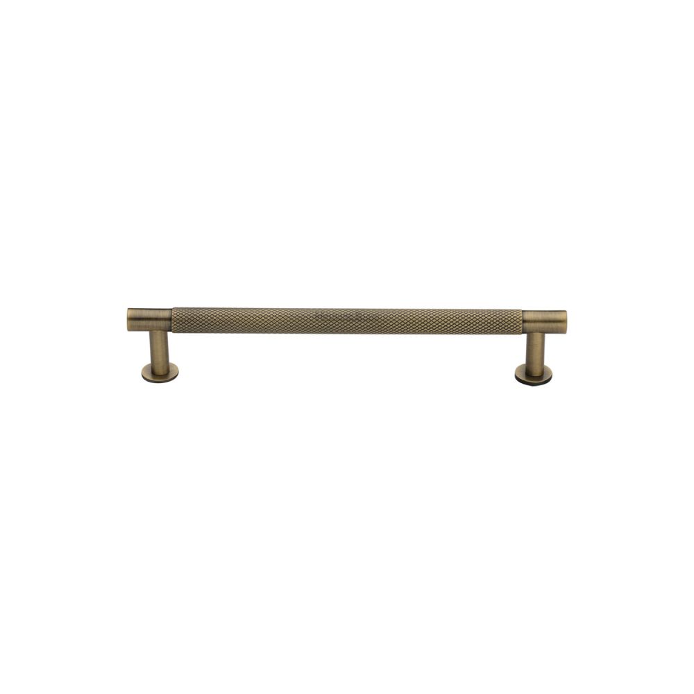 High quality image of Heritage Brass - Cabinet Pull Partial Knurled Design with Rose 96mm CTC Antique Bra | Sku. v4462-96-at | Trade Door Handles, Kendal.