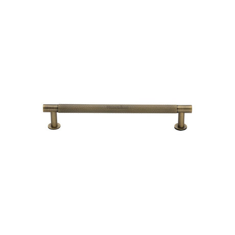 High quality image of Heritage Brass - Cabinet Pull Partial Knurled Design with Rose 96mm CTC Antique Bra | Sku. v4462-96-at | Trade Door Handles, Kendal.
