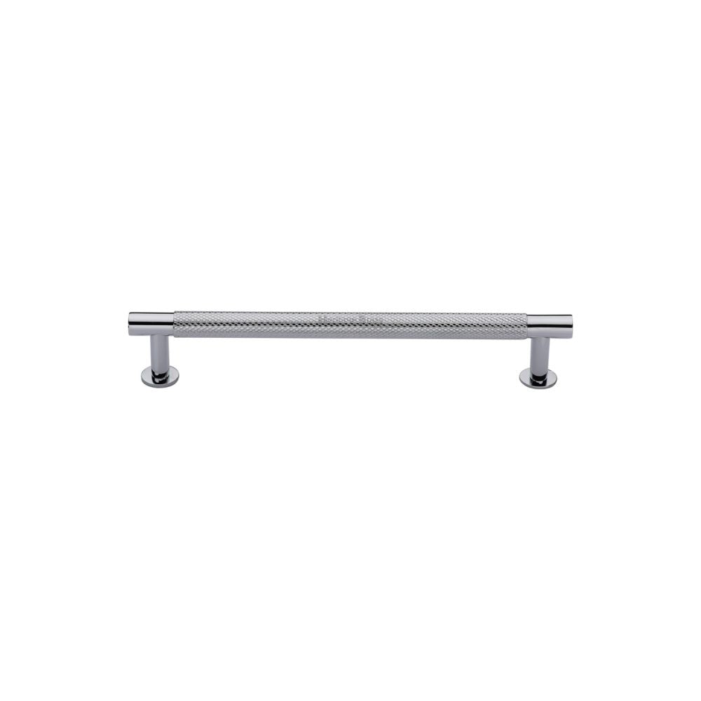 High quality image of Heritage Brass - Cabinet Pull Partial Knurled Design with Rose 96mm CTC Polished Chr | Sku. v4462-96-pc | Trade Door Handles, Kendal.
