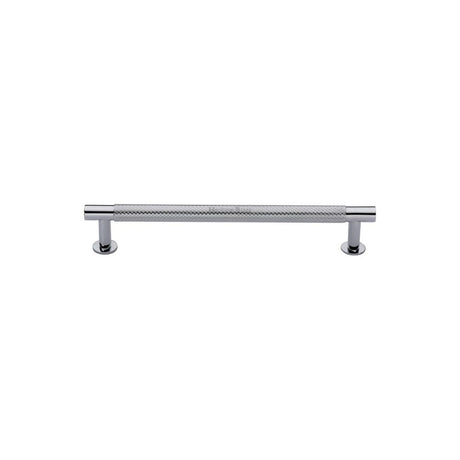 High quality image of Heritage Brass - Cabinet Pull Partial Knurled Design with Rose 96mm CTC Polished Chr | Sku. v4462-96-pc | Trade Door Handles, Kendal.