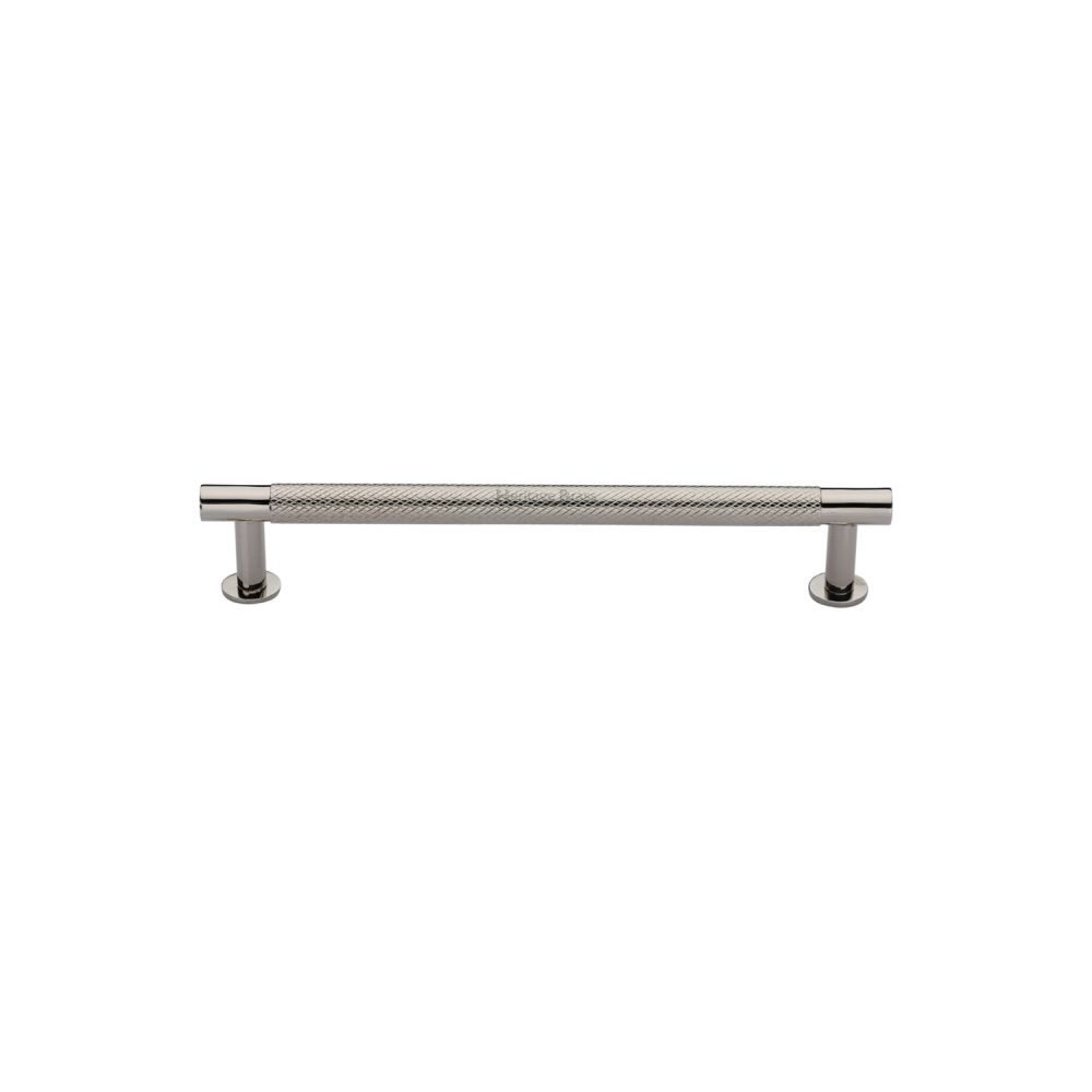 High quality image of Heritage Brass - Cabinet Pull Partial Knurled Design with Rose 96mm CTC Polished Nic | Sku. v4462-96-pnf | Trade Door Handles, Kendal.