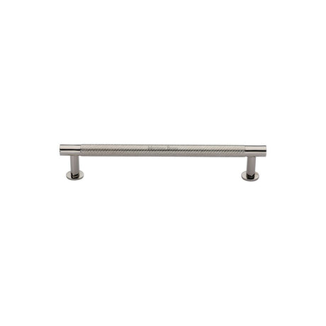 High quality image of Heritage Brass - Cabinet Pull Partial Knurled Design with Rose 96mm CTC Polished Nic | Sku. v4462-96-pnf | Trade Door Handles, Kendal.