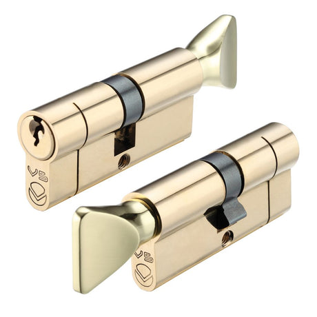 High quality image of the Vier - V5 70mm Euro Cylinder and Turn Keyed to Differ - Polished Brass | Sku. v5ep70ctpbe | available to order from Trade Door Handles.