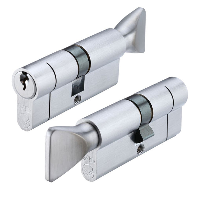High quality image of the Vier - V5 70mm Cylinder and Turn Keyed to Differ - Satin Chrome | Sku. v5ep70ctsce | available to order from Trade Door Handles.