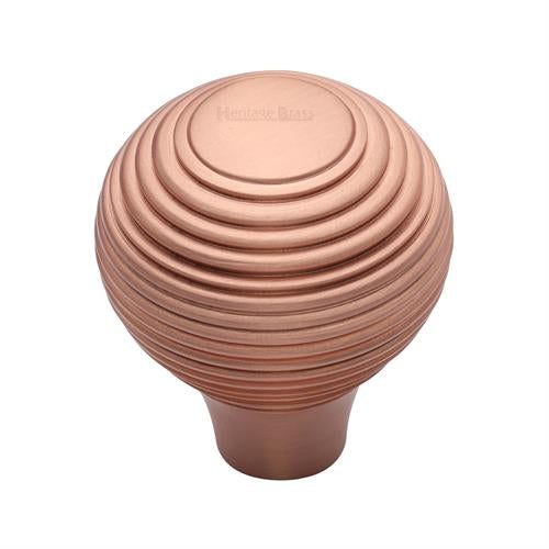 Heritage Brass Cabinet Knob Reeded Design 38mm Satin Rose Gold Finish
