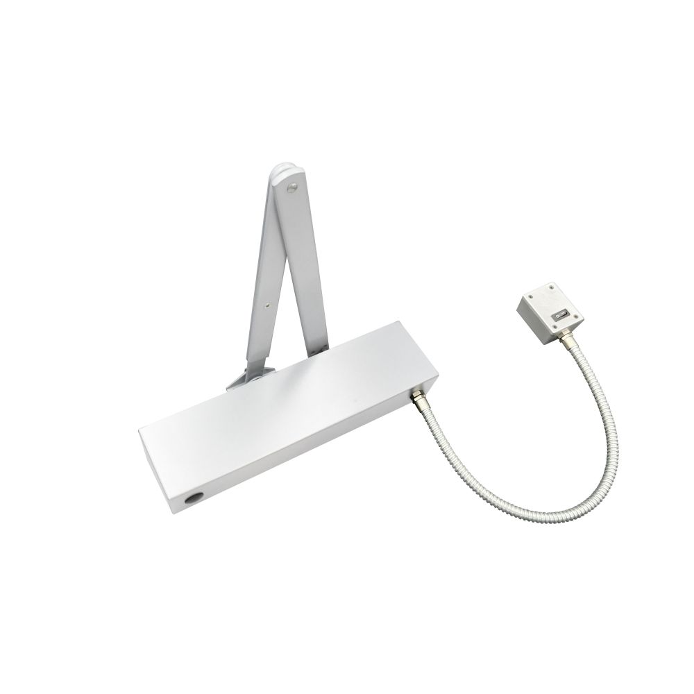 High quality image of the Vier - Electro Magnetic Overhead Door Closer, Hold Open/Swing Free, Fixed Size 4 c/w Matching Arm/Square Cover, Silver Enamel Finish | Sku. vdc-ems04-ho-sf-sq-se | available to order from Trade Door Handles.