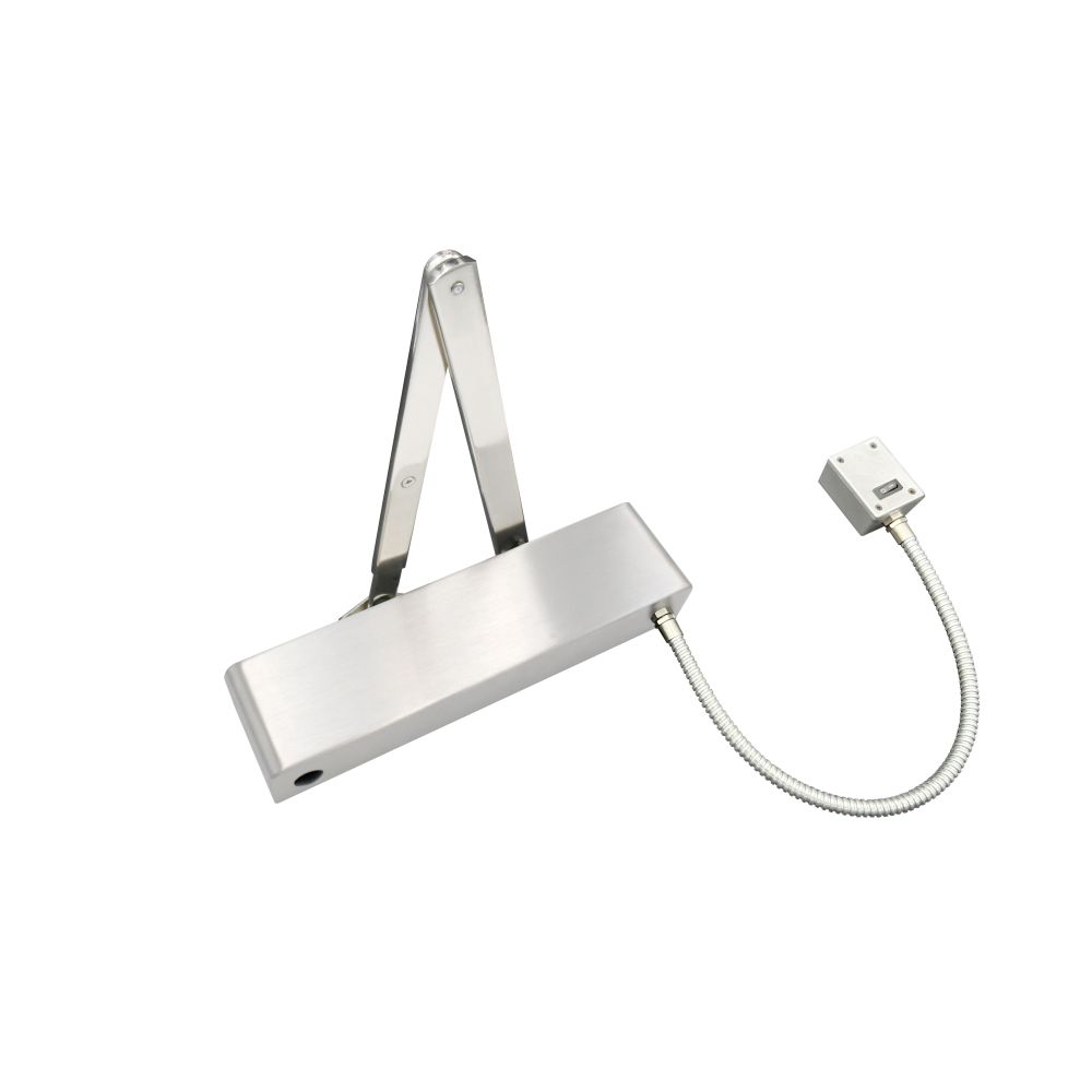 High quality image of the Vier - Electro Magnetic Overhead Door Closer, Hold Open/Swing Free, Fixed Size 4 c/w Matching Arm/Semi Radius Cover - Stain Stainless Steel | Sku. vdc-ems04-ho-sf-sr-sss | available to order from Trade Door Handles.
