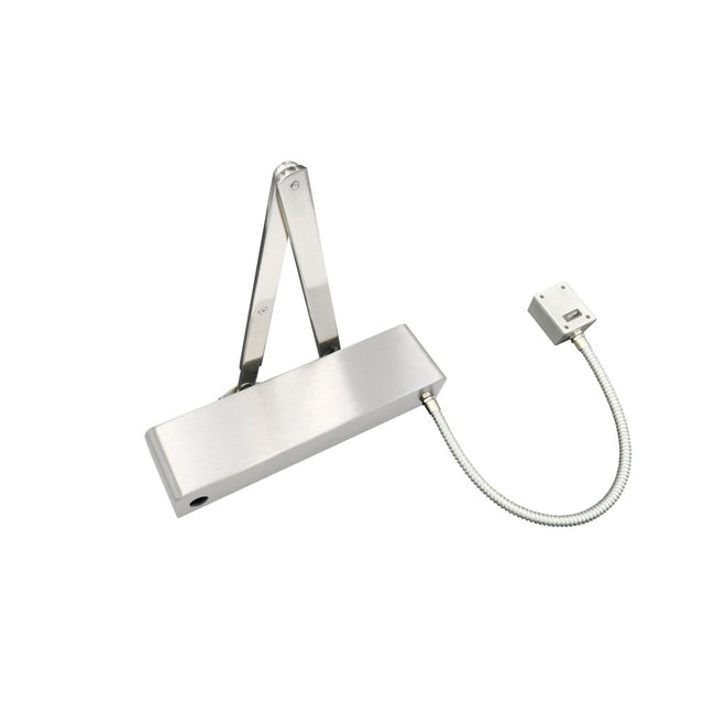 High quality image of the Vier - Electro Magnetic Overhead Door Closer, Hold Open/Swing Free, Fixed Size 4 c/w Matching Arm/Semi Radius Cover - Stain Stainless Steel | Sku. vdc-ems04-ho-sf-sr-sss | available to order from Trade Door Handles.