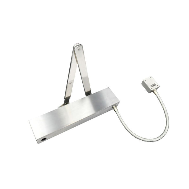 High quality image of the Vier - Electro Magnetic Overhead Door Closer, Hold Open/Swing Free, Fixed Size 5 c/w Matching Arm/Square Cover - Stain Stainless Steel | Sku. vdc-ems05-ho-sf-sq-sss | available to order from Trade Door Handles.