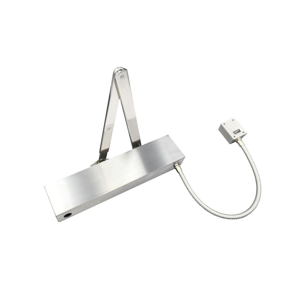 High quality image of the Vier - Electro Magnetic Overhead Door Closer, Hold Open/Swing Free, Fixed Size 6 c/w Matching Arm/Square Cover - Stain Stainless Steel | Sku. vdc-ems06-ho-sf-sq-sss | available to order from Trade Door Handles.
