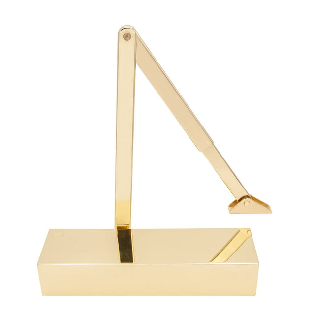 High quality image of the Vier - Size 2-5 Door Closer c/w Back Check & Delayed Action - PVD Gold Flat Arm (P.A Bracket Inc) PVD Gold Cover | Sku. vdc0025pvdg | available to order from Trade Door Handles.