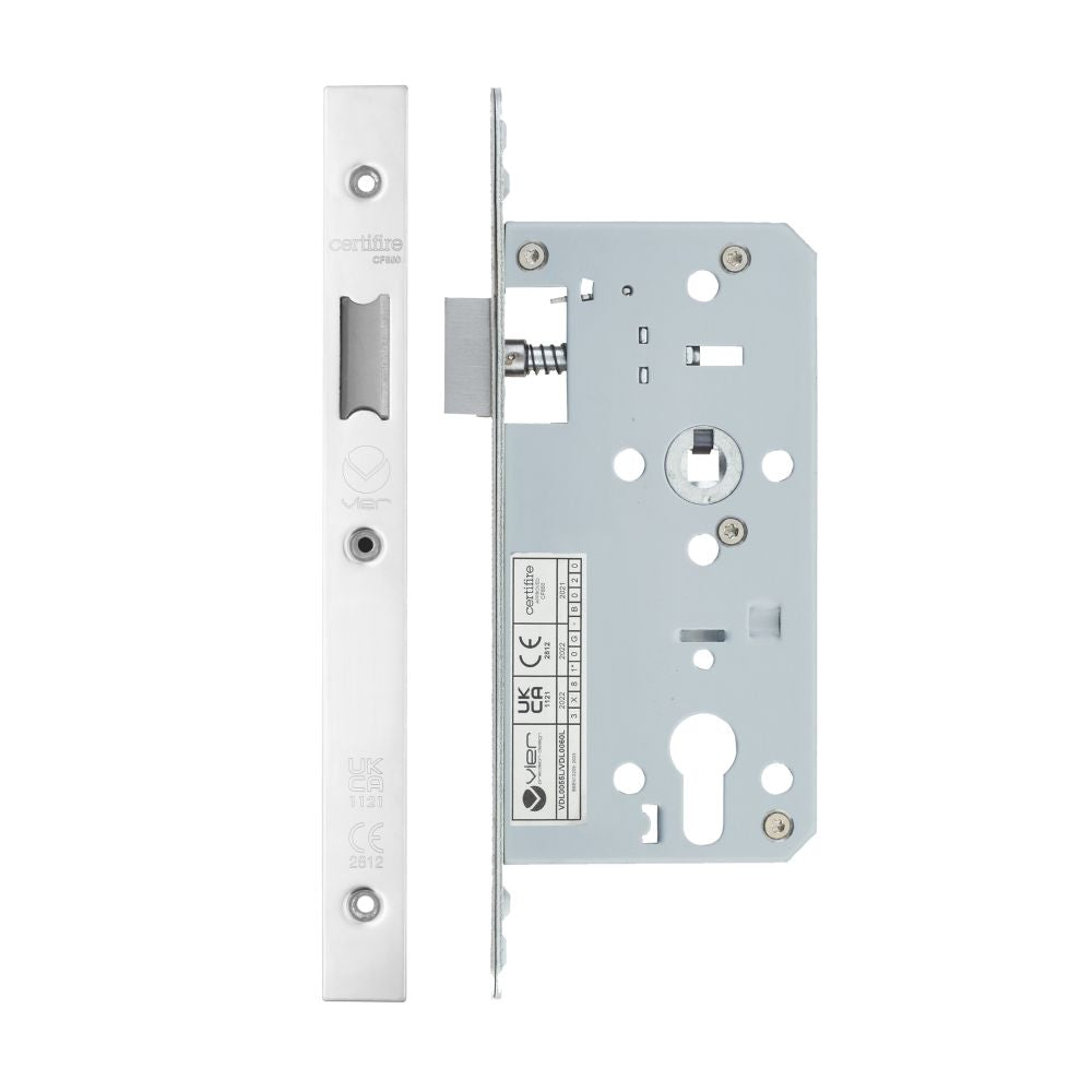 High quality image of the Vier - Din Latch - Backset 55mm - 2 Pc Forend - Square - Polished Stainless Steel | Sku. vdl0055-l-pss | available to order from Trade Door Handles.