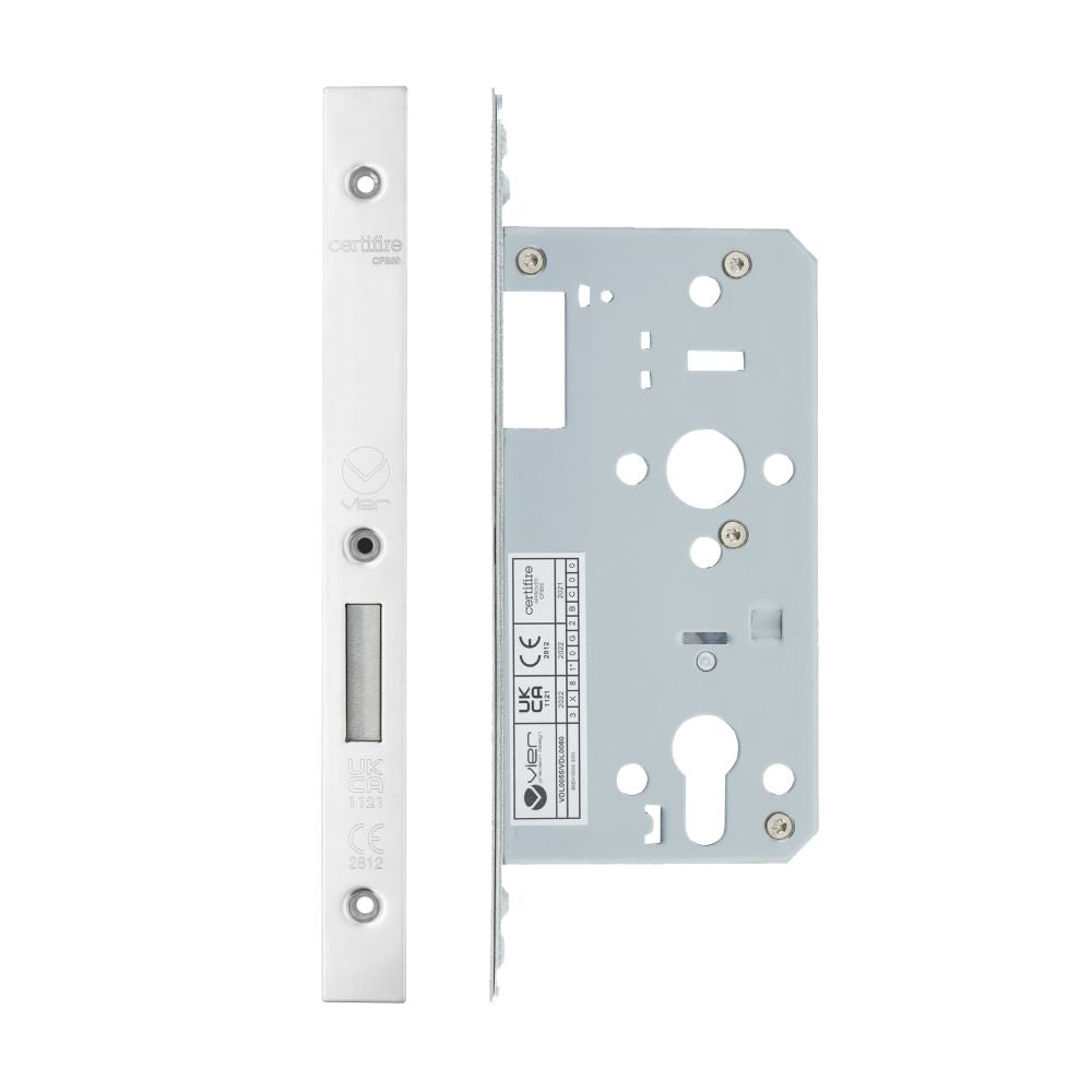 High quality image of the Vier - Din Euro Deadlock- Backset 55mm - 2 Pc Forend - Square - Polished Stainless Steel | Sku. vdl0055-pss | available to order from Trade Door Handles.