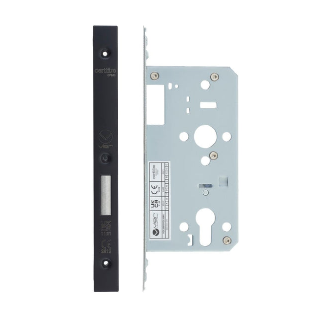 High quality image of the Vier - Din Euro Deadlock- Backset 55mm - 2 Pc Forend - Square - PVDBLK - PVD Black | Sku. vdl0055-pvdblk | available to order from Trade Door Handles.