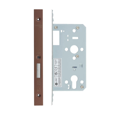 High quality image of the Vier - Din Euro Deadlock- Backset 55mm - 2 Pc Forend Square - PVD Satin Bronze | Sku. vdl0055-pvdbz | available to order from Trade Door Handles.