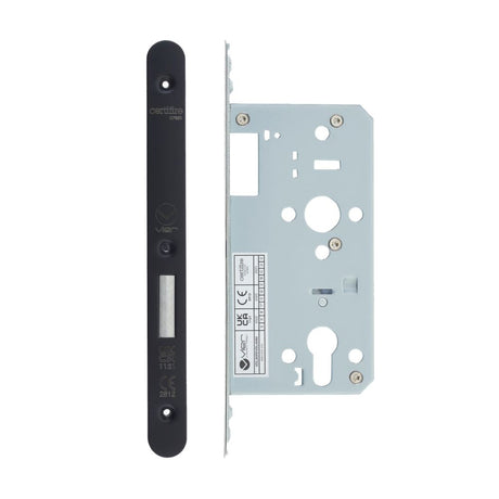 High quality image of the Vier - Din Euro Deadlock- Backset 55mm - 2 Pc Forend - Radius - PCB - Powder Coated Black | Sku. vdl0055-r-pcb | available to order from Trade Door Handles.