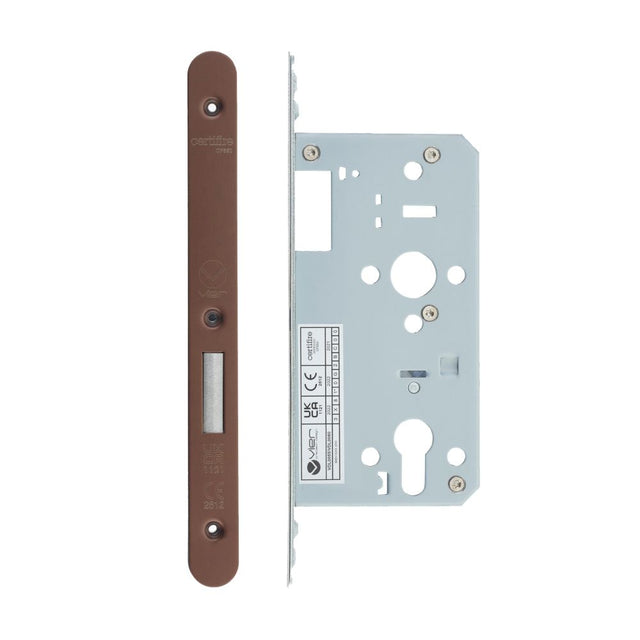 High quality image of the Vier - Din Euro Deadlock- Backset 55mm - 2 Pc Forend - Radius - PVD Satin Bronze | Sku. vdl0055-r-pvdbz | available to order from Trade Door Handles.