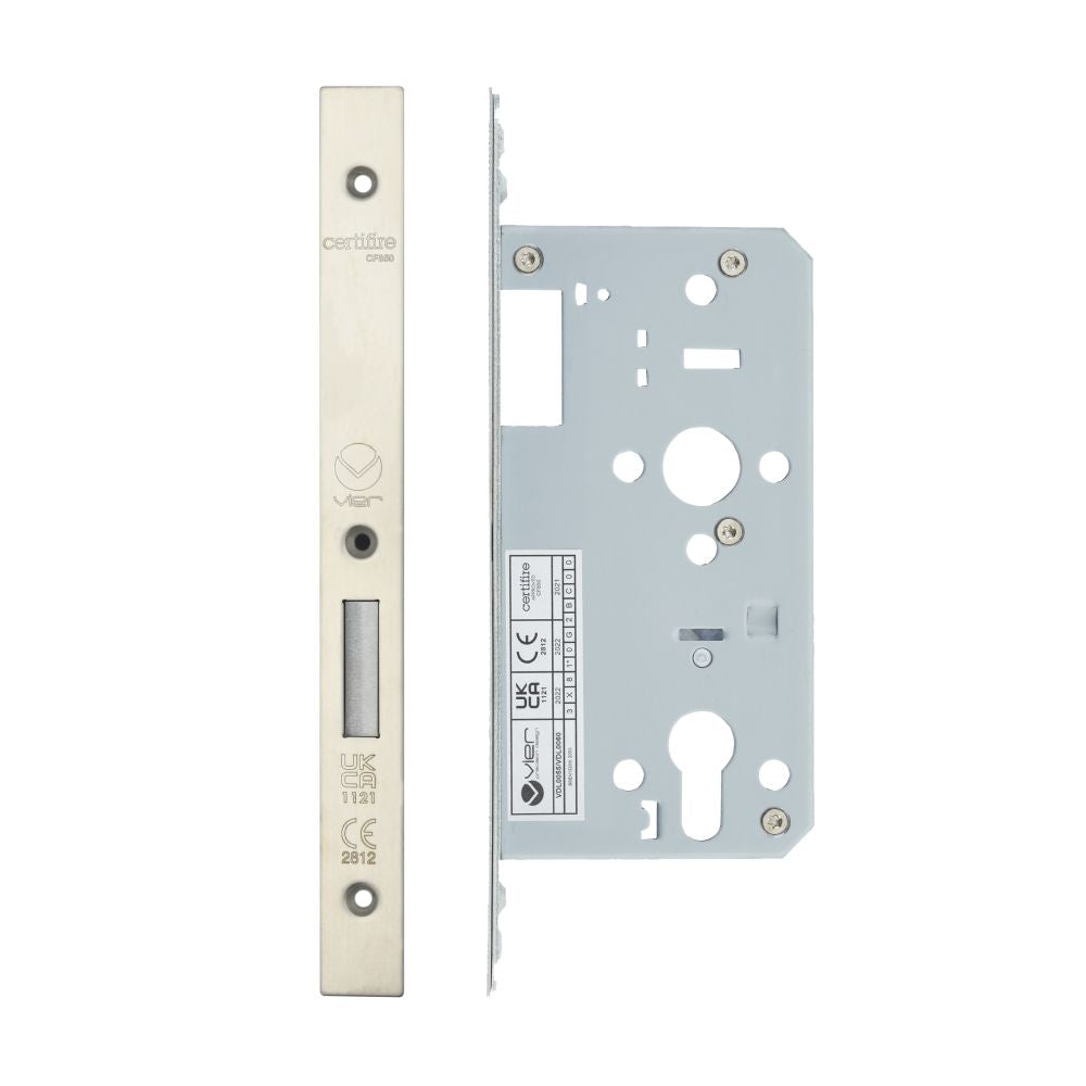 High quality image of the Vier - Din Euro Deadlock- Backset 55mm - 2 Pc Forend - Square - Stain Stainless Steel | Sku. vdl0055-sss | available to order from Trade Door Handles.